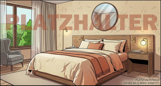 Helles, gemütliches Hotelzimmer mit Doppelbett